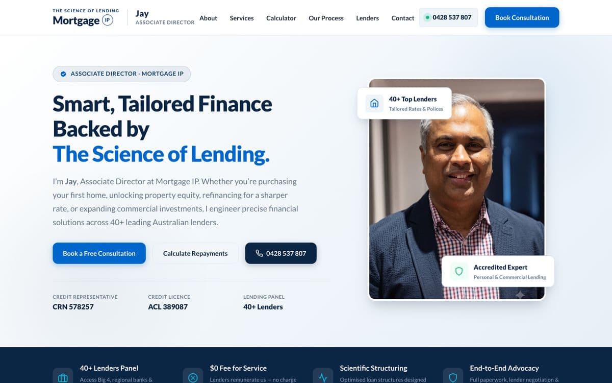 Mortgage IP landing page: smart, tailored finance backed by the science of lending.
