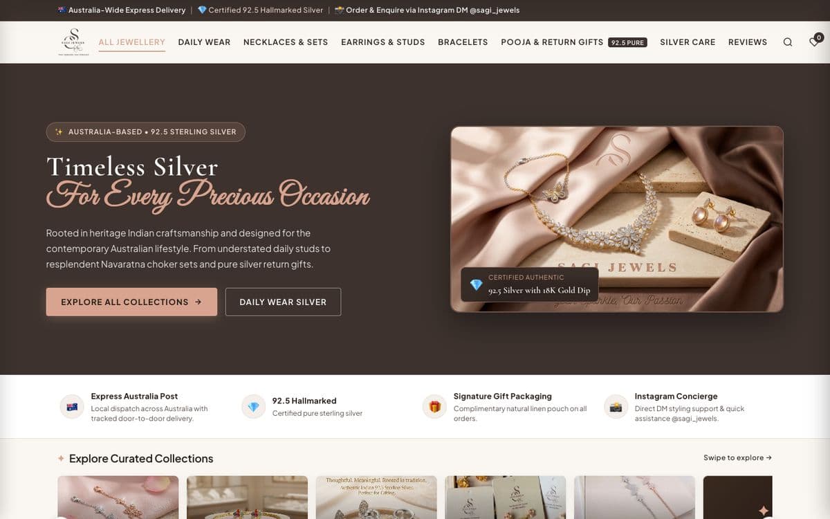 Sagi Jewels storefront: timeless silver for every precious occasion.